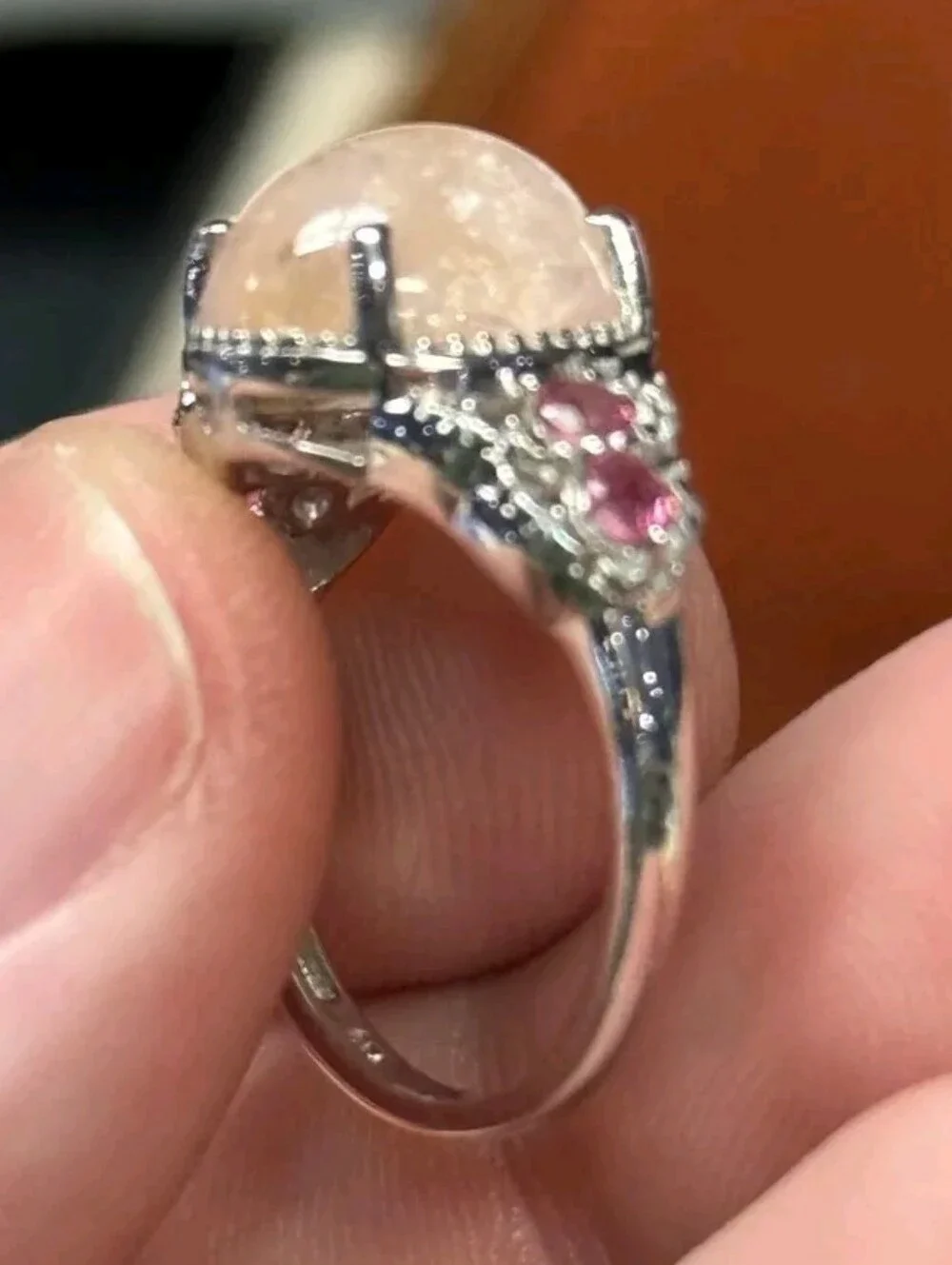 Sterling Silver 5.25 CT Marropino Morganite, Pink Tourmaline Diamond Accent Ring